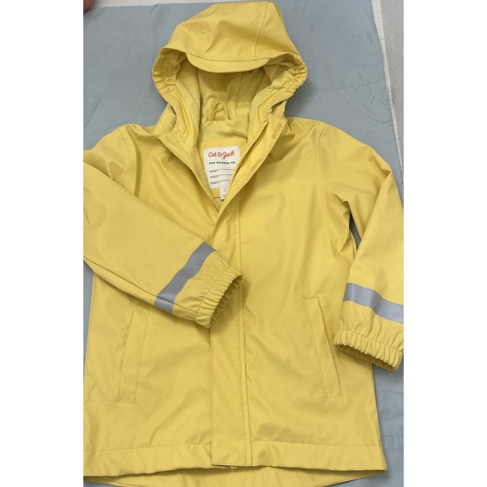 Cat & Jack Yellow Raincoat Jacket Hooded Reflective Unisex Size 5T